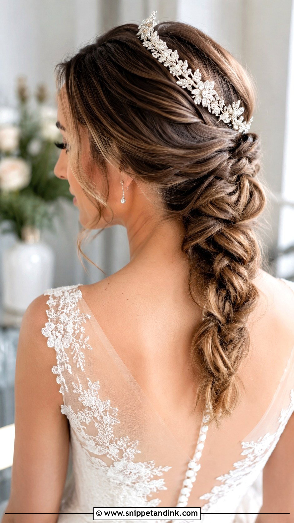 Braided Low Ponytail With Tiara - Snippet and Ink - 20 Bridal Hair Tiara Ideas