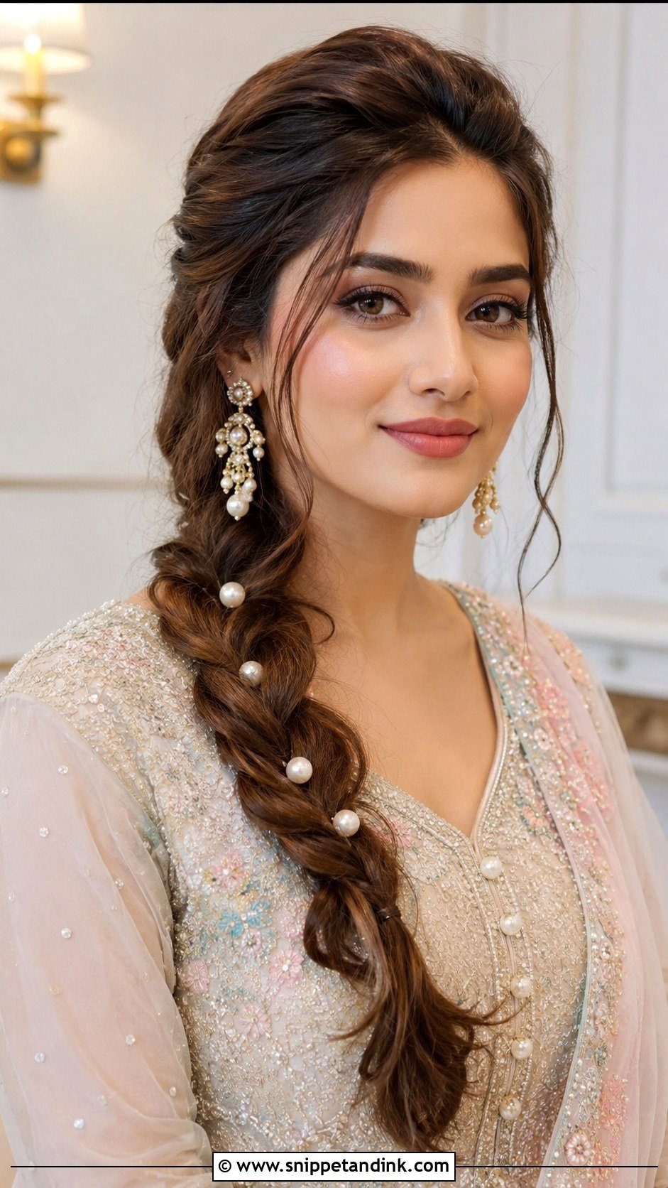 Braided Ponytail Over the Shoulder - Snippet and Ink - 25 Pakistani Bridal Hairstyles Walima