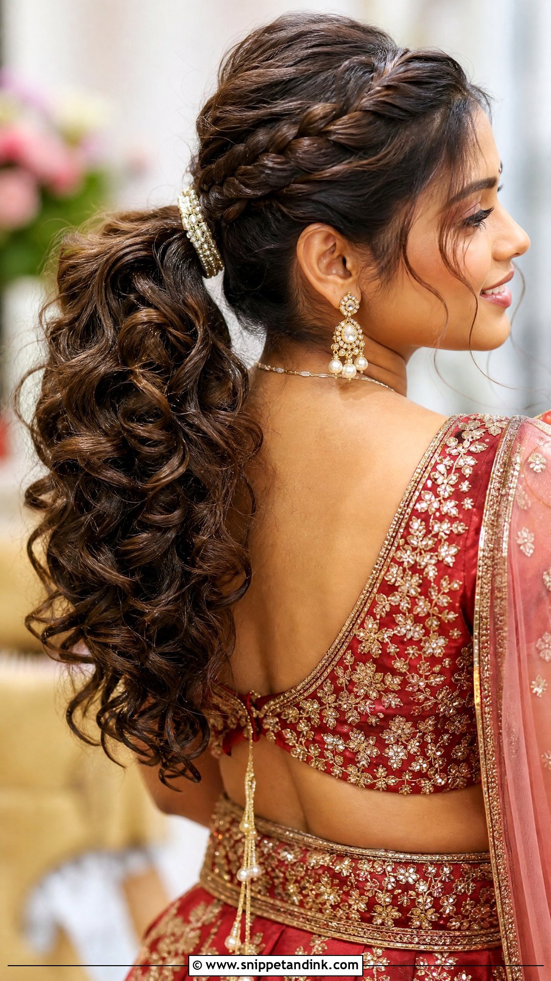Braided Ponytail With Curls - Snippet and Ink - 30 Sangeet Hairstyles for Bride