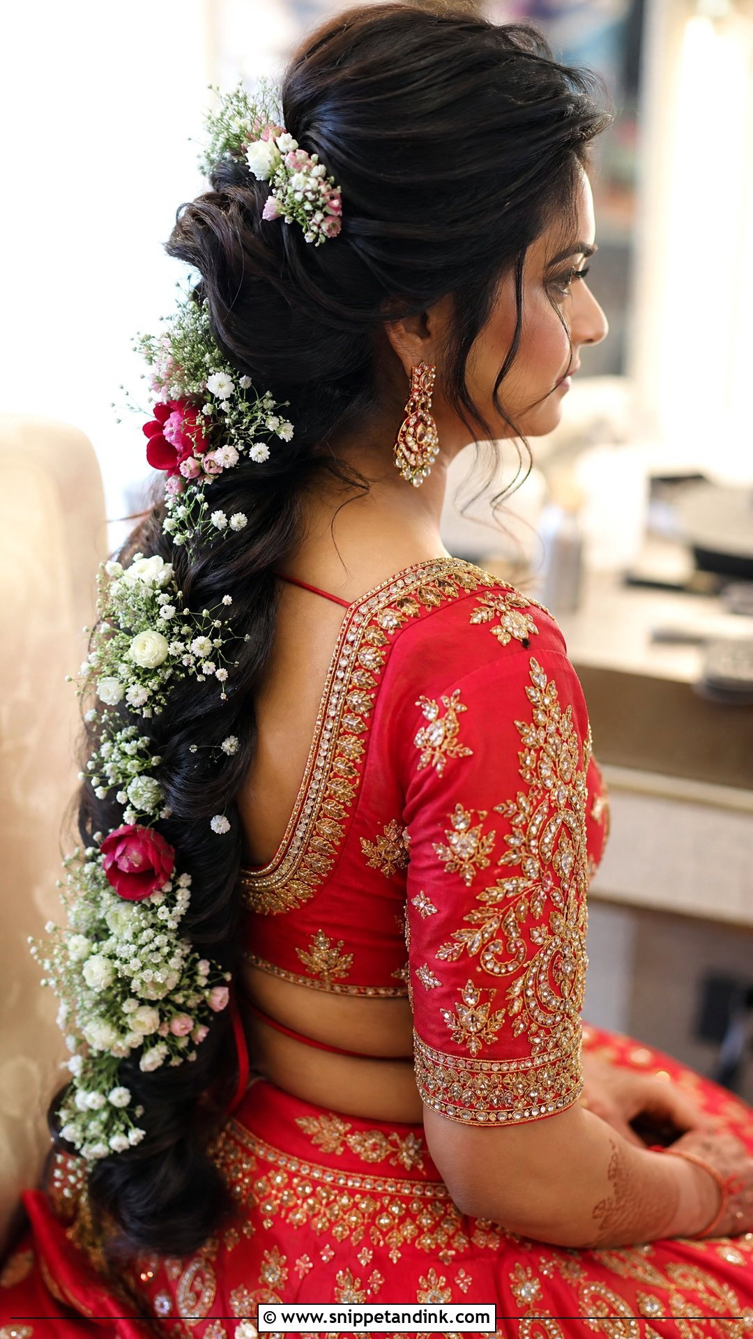 Braided Ponytail With Flowers - Snippet and Ink - 20 Bridal Mehndi Hairstyles