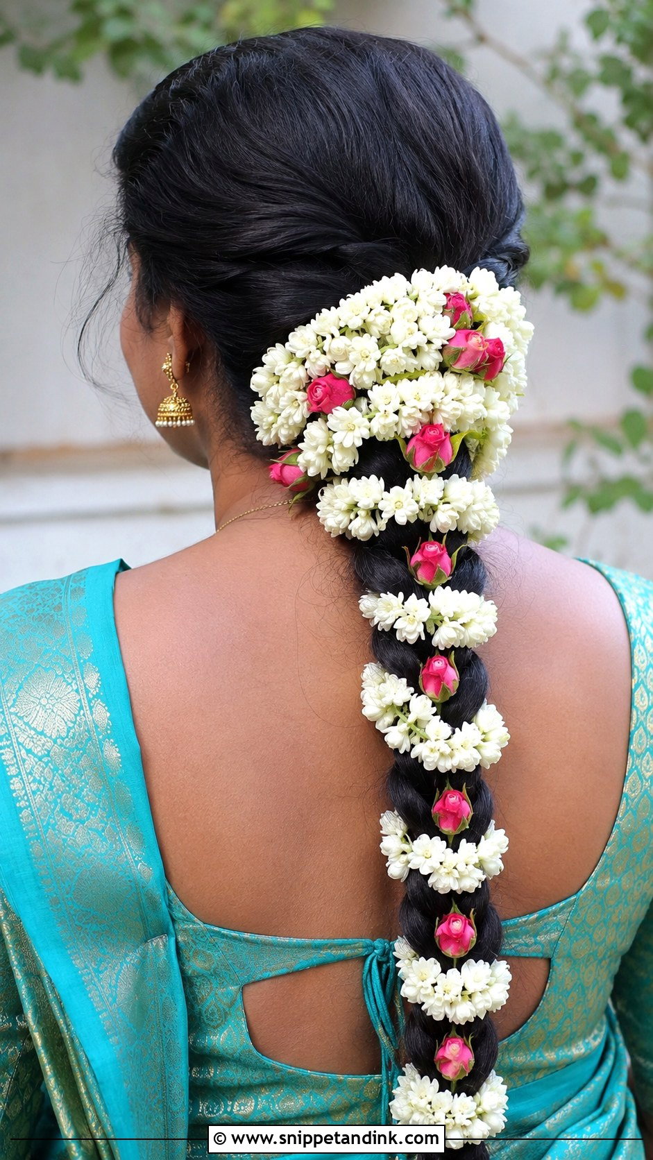 Braided Ponytail With Jasmine - Snippet and Ink - 20 Valaikappu Hairstyles