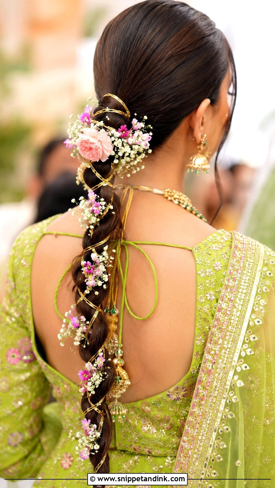 Braided Ponytail with Flowers - Snippet and Ink - 30 Mehndi Hairstyles for Bride