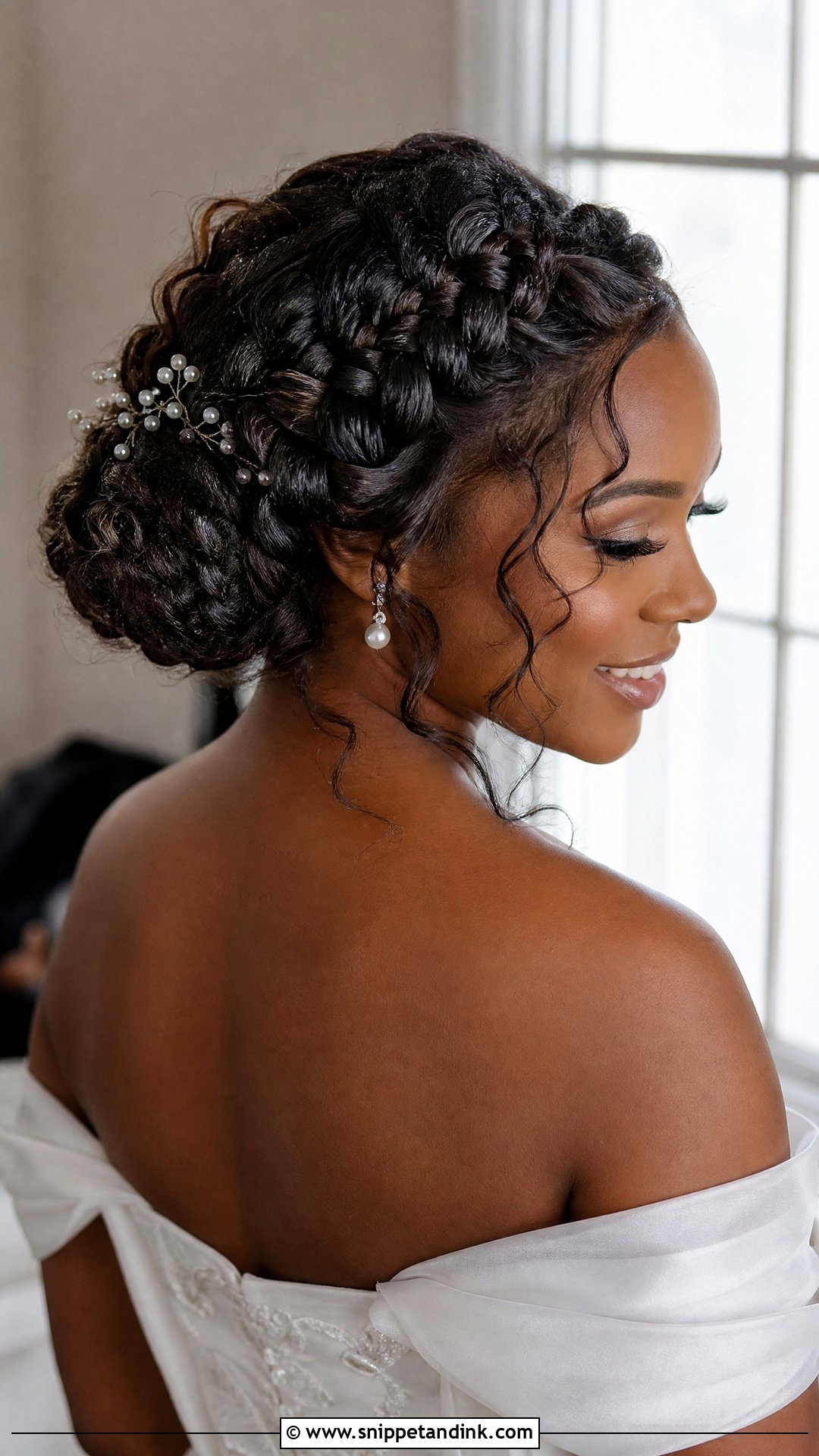 Braided Updo Wedding Hairstyle For Off The Shoulder Dress - Snippet and Ink - 20 Off the Shoulder Wedding Hairstyles