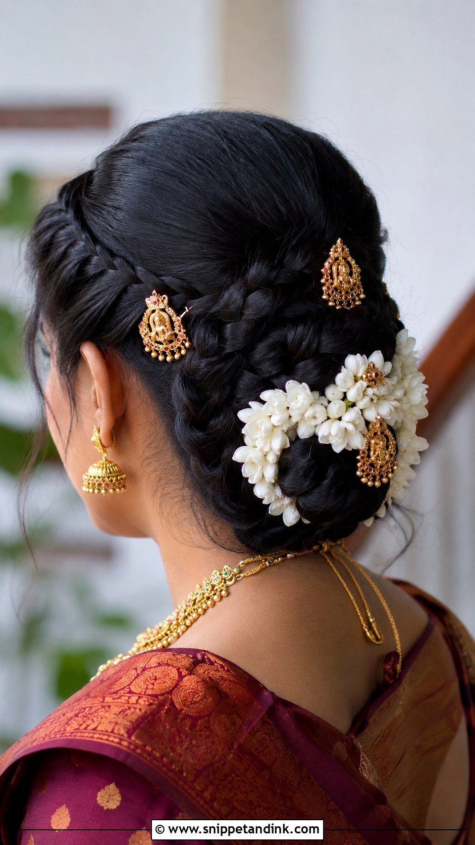 Braided Updo With Billa Accessories - Snippet and Ink - 20 Seemantham Hairstyle Ideas