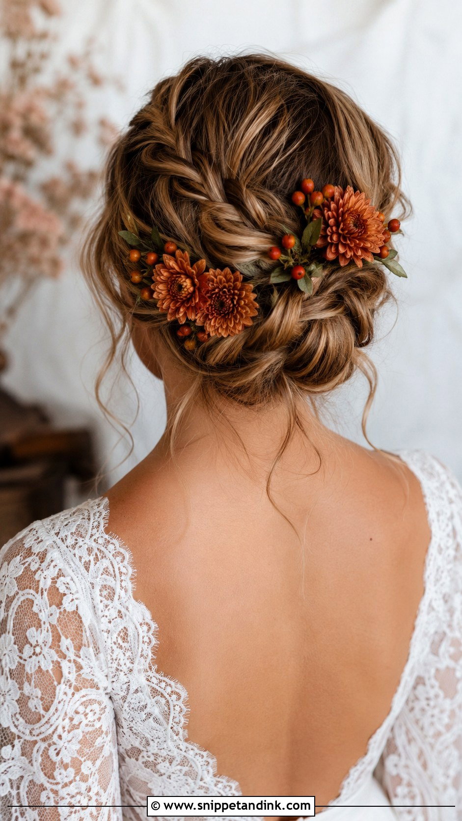 Braided Updo With Fall Florals - Snippet and Ink - 20 Fall Wedding Hair Ideas