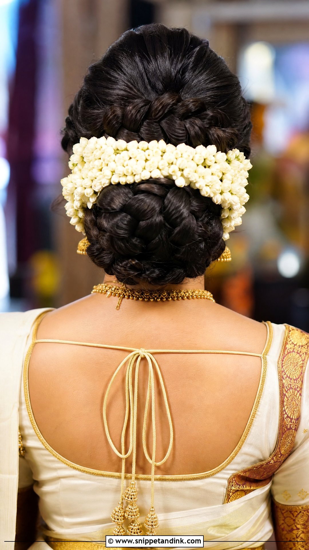 Braided Updo With Floral Band - Snippet and Ink - 30 Kerala Bride Hairstyles