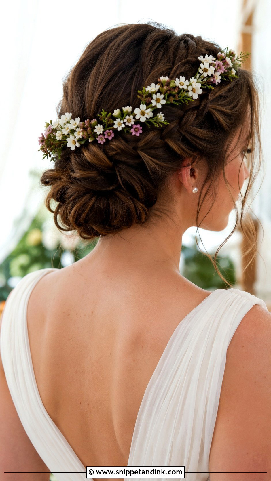 Braided Updo With Flower Crown - Snippet and Ink - 20 Flower Crown Wedding Hair Ideas