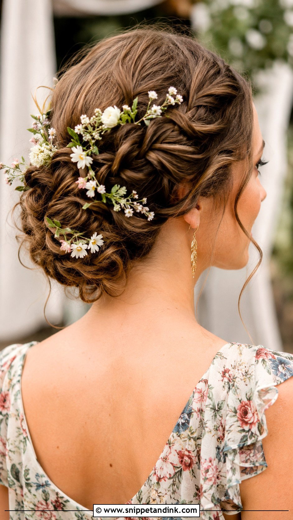 Braided Updo With Flowers - Snippet and Ink - 25 Wedding Guest Updos for Medium Hair