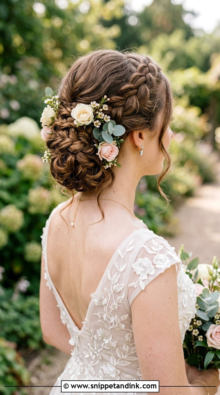 Braided Updo With Flowers - Snippet and Ink - 20 Braid Hairstyle for Bride Ideas