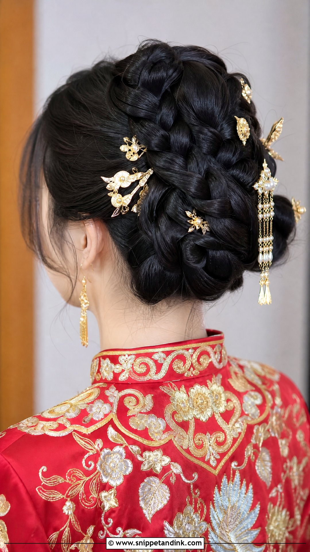 Braided Updo With Gold Accessories - Snippet and Ink - 20 Chinese Wedding Hairstyles