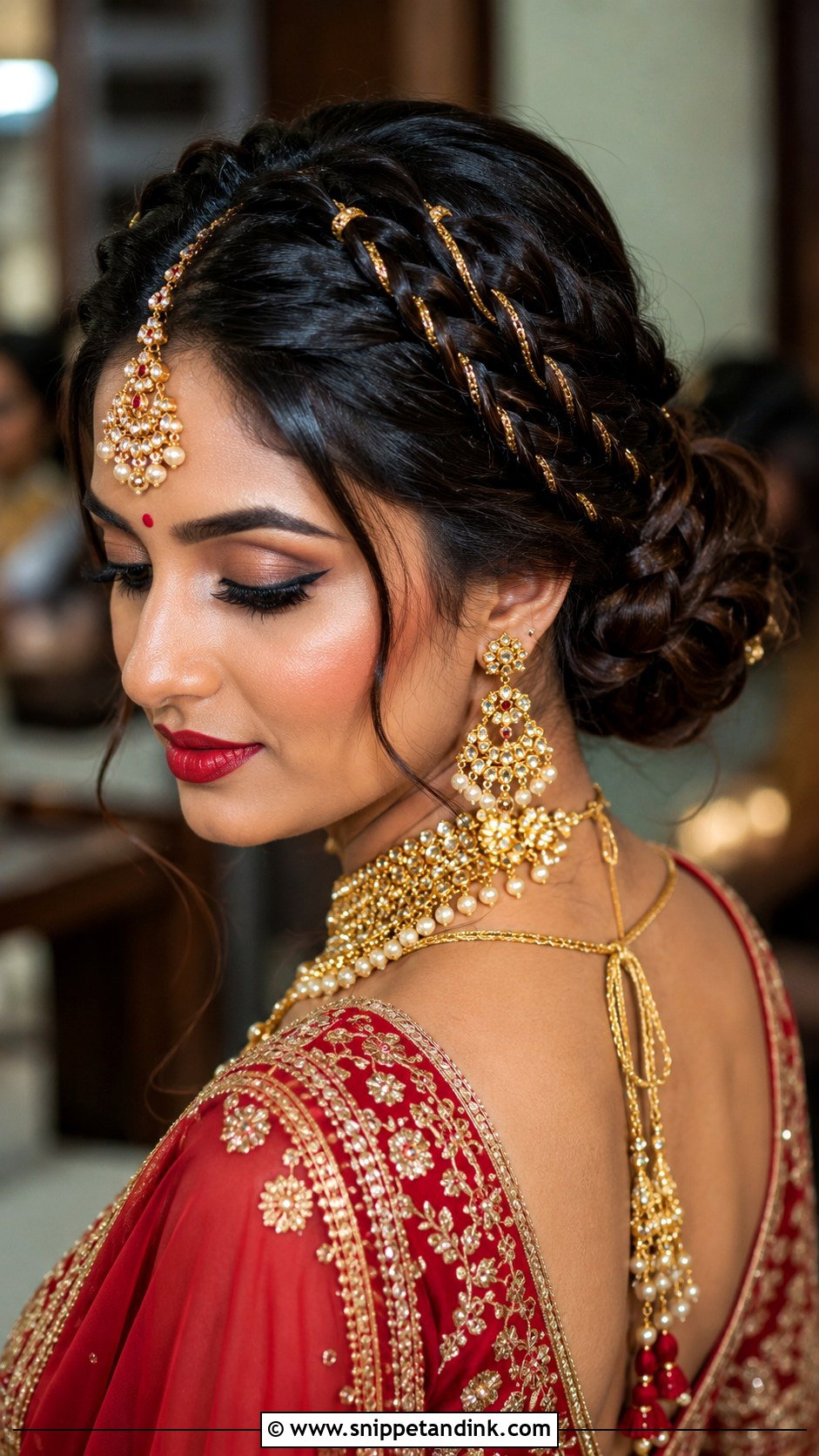 Braided Updo With Gold Thread - Snippet and Ink - 30 Indian Hairstyles for Weddings