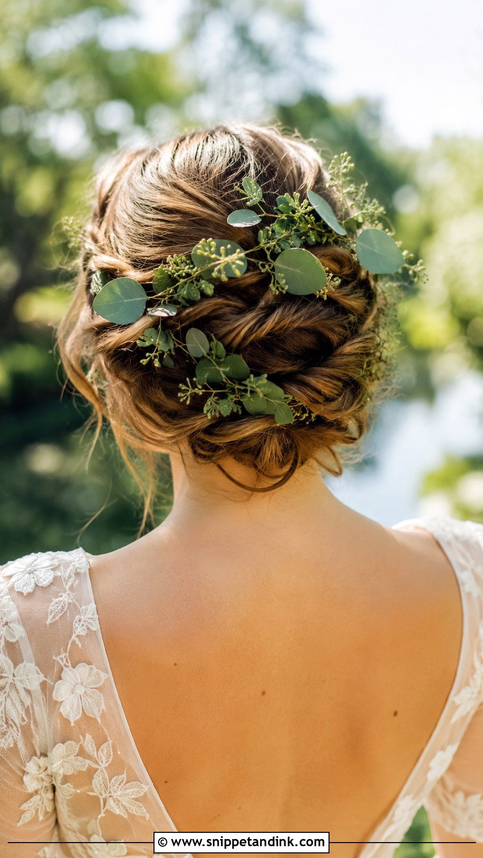 Braided Updo With Greenery - Snippet and Ink - 25 Braided Wedding Hair Ideas