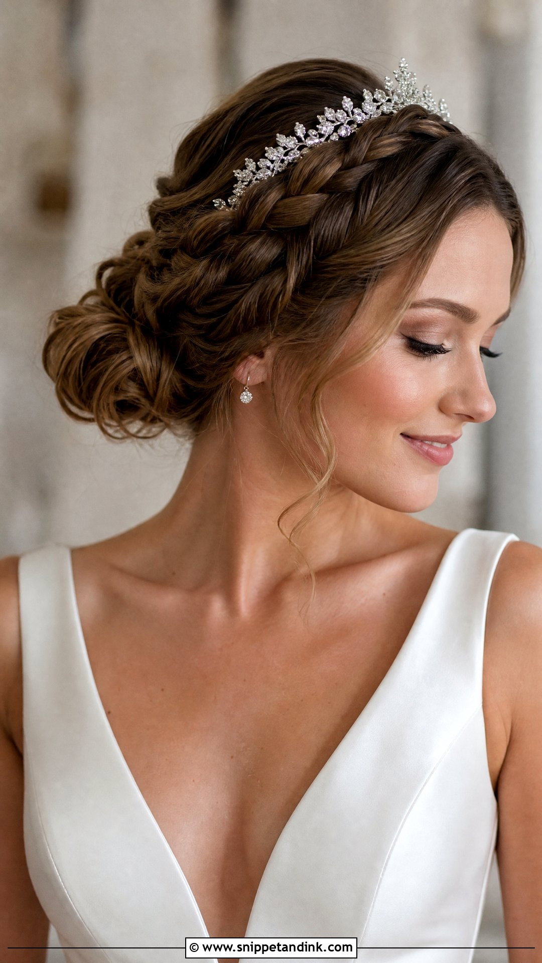 Braided Updo With Jeweled Crown - Snippet and Ink - 20 Bridal Hairstyle with Crown Ideas