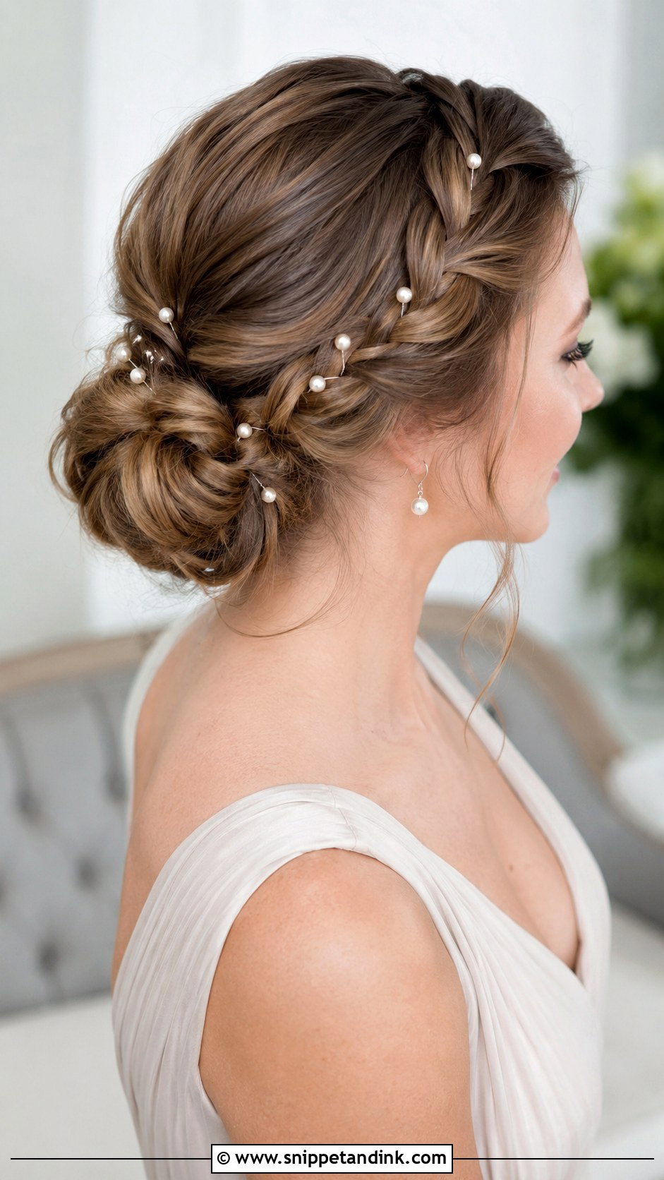 Braided Updo With Pearl Pins - Snippet and Ink - 20 Bridesmaid Hair Updo Braid Ideas