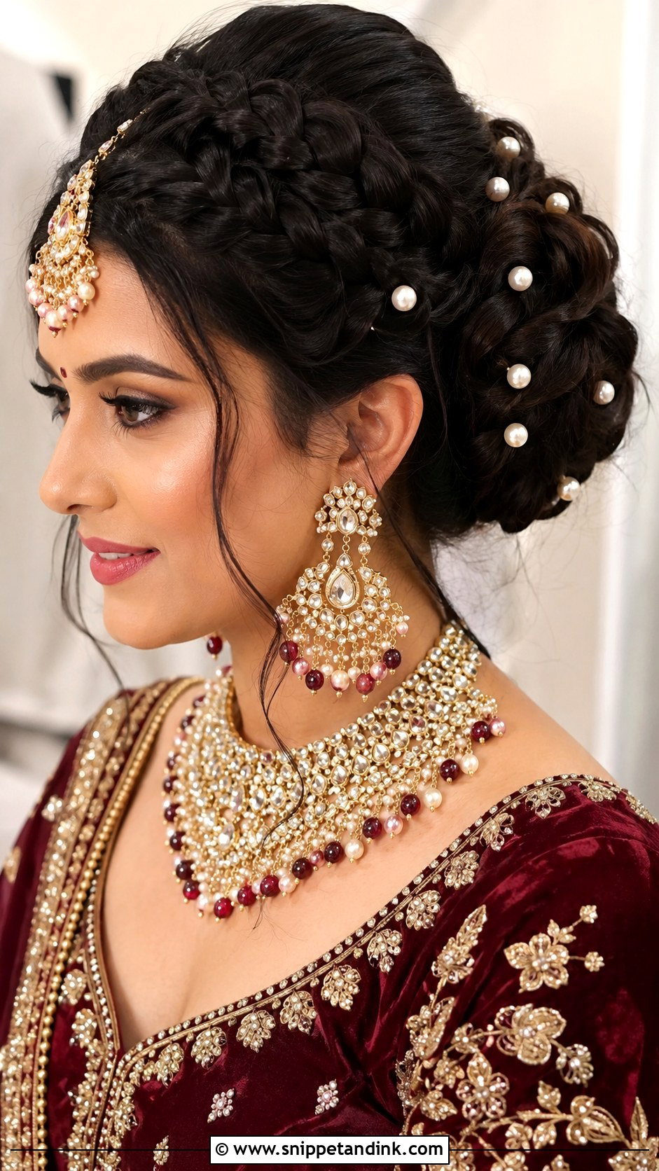 Braided Updo With Pearls - Snippet and Ink - 20 Indian Wedding Hair Styles