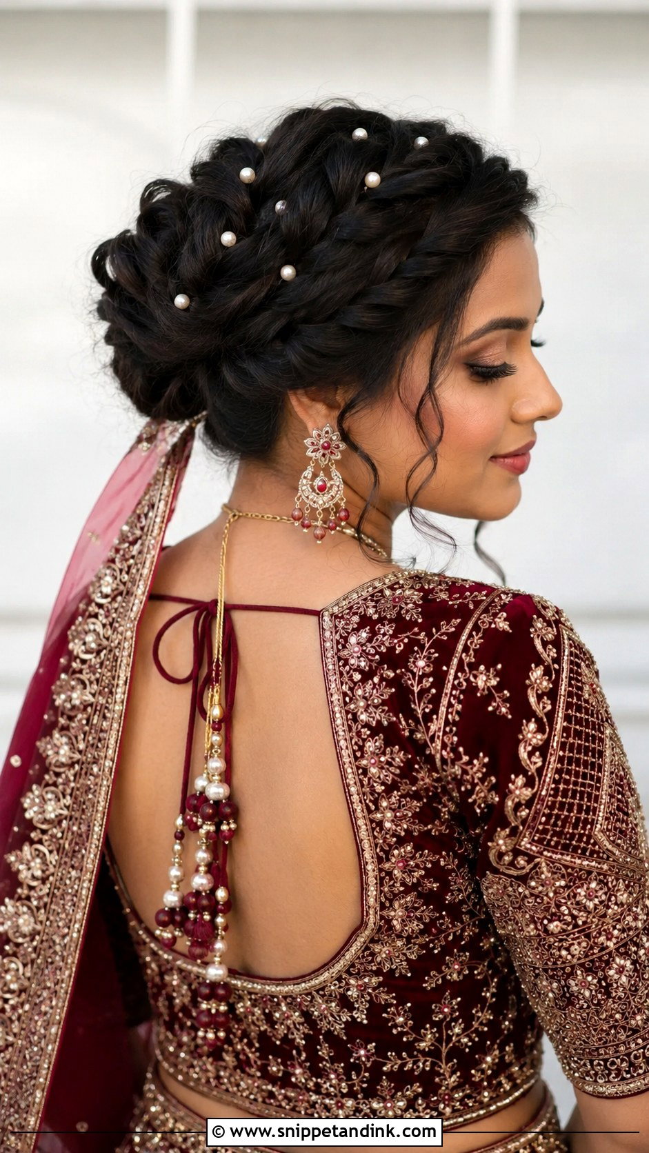 Braided Updo With Pearls - Snippet and Ink - 35 Indian Wedding Bridal Hairstyle Ideas