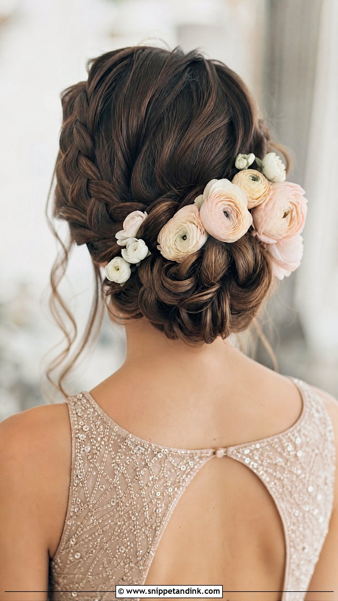 Braided Updo With Ranunculus - Snippet and Ink - 20 Floral Updo Ideas