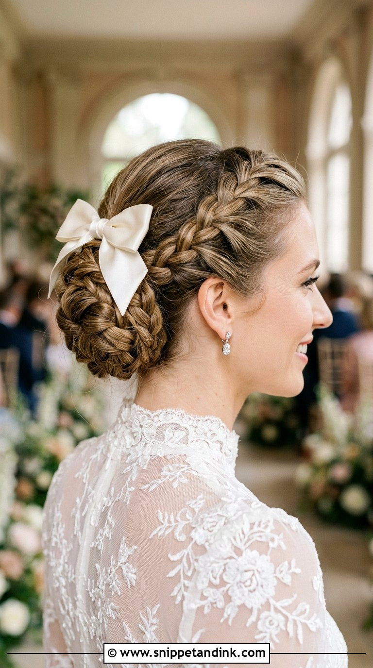 Braided Updo With Satin Bow - Snippet and Ink - 20 Bridal Hair with Bow Ideas