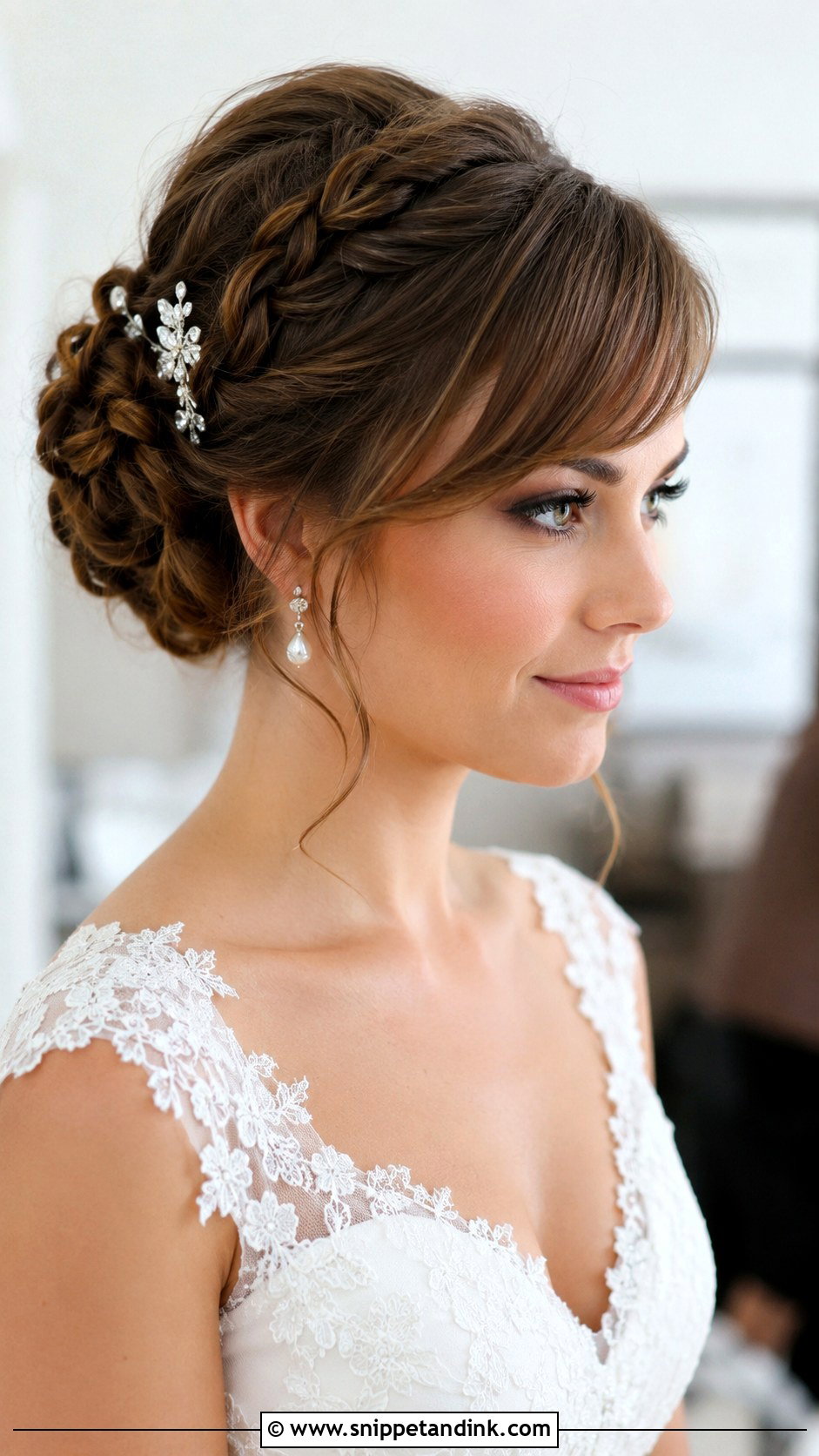 Braided Updo With Side Bangs - Snippet and Ink - 20 Bridal Hairstyle for Big Forehead Ideas