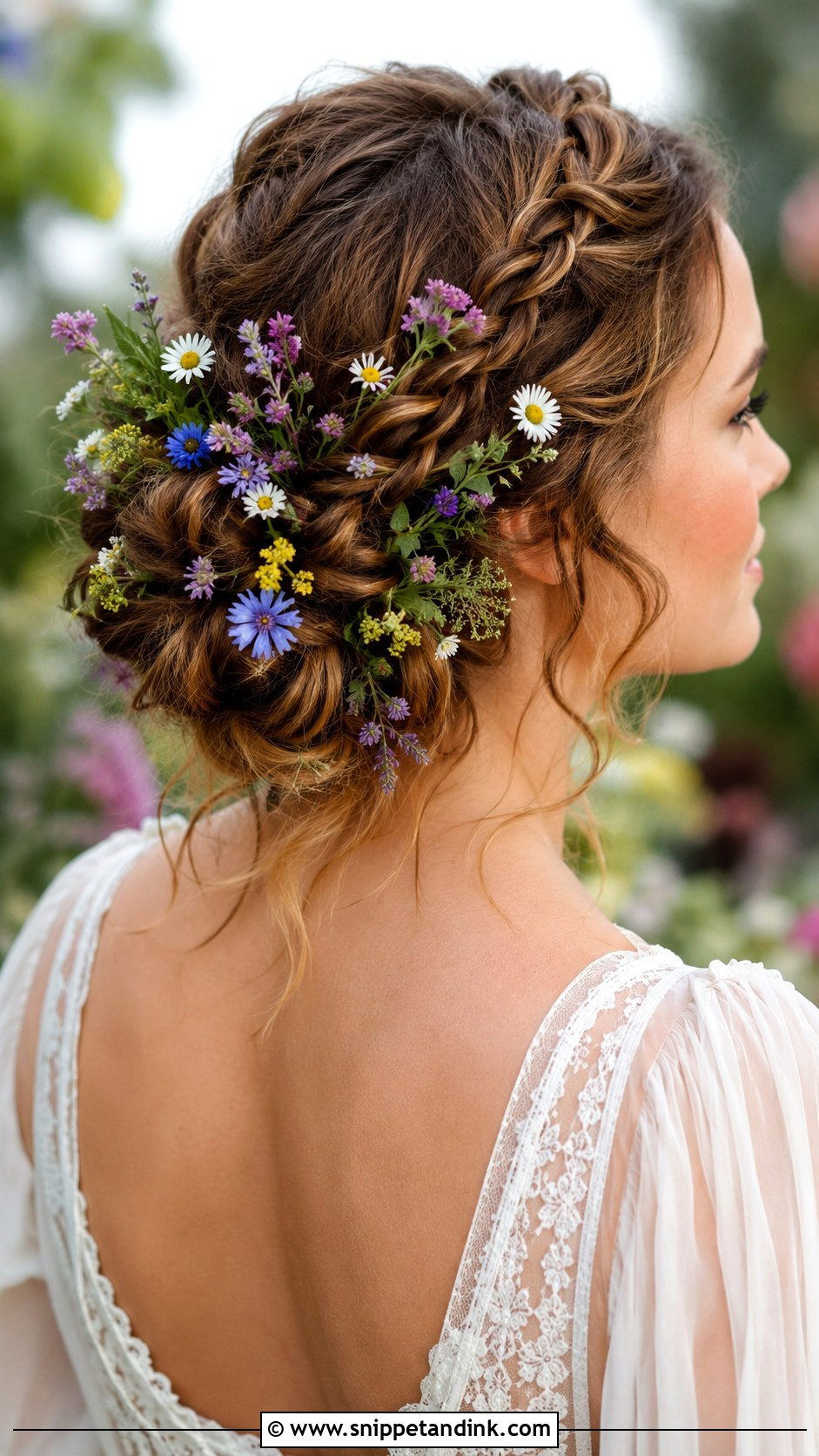 Braided Updo With Wildflowers - Snippet and Ink - 25 Whimsical Bridal Hair Ideas