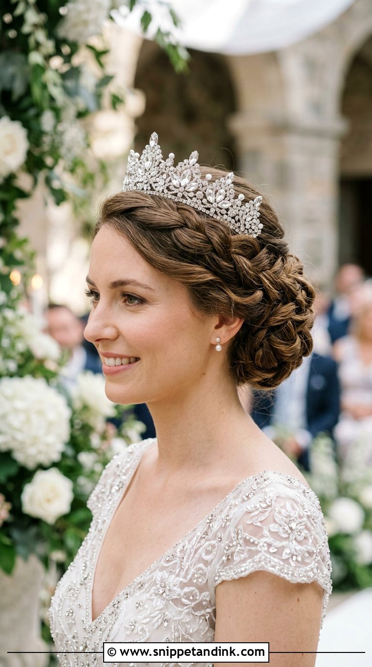 Braided Updo with Crystal Crown - Snippet and Ink - 20 Bridal Hair with Crown Ideas
