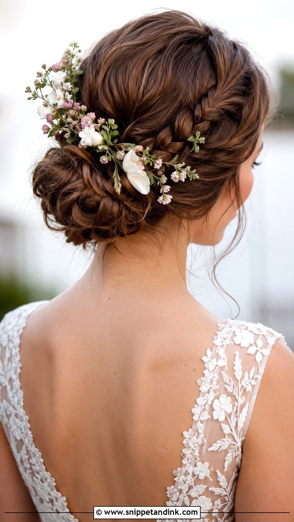Braided Updo with Florals - Snippet and Ink - 25 Medium Length Bridal Hairstyles