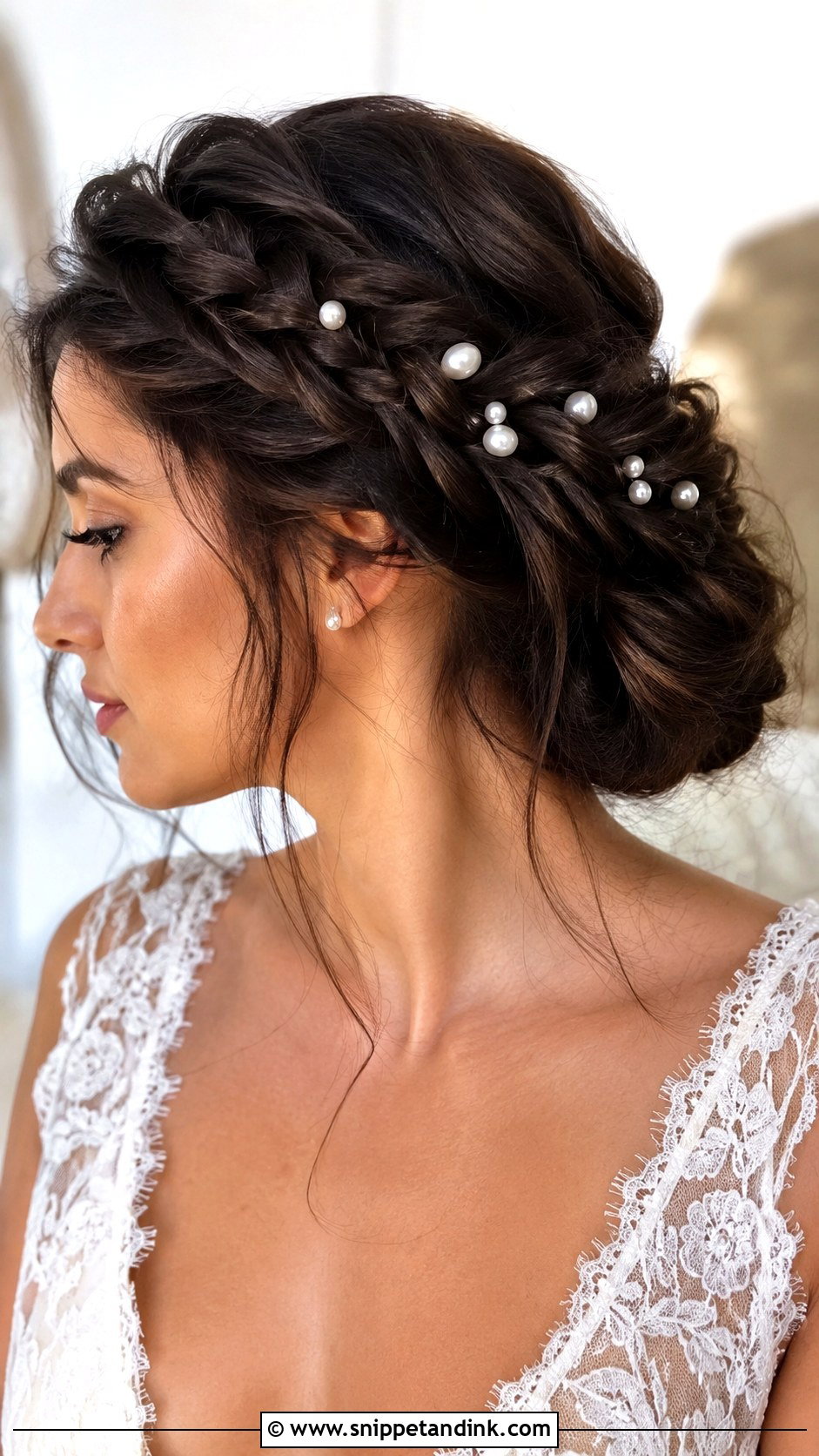 Braided Wedding Bun With Pearls - Snippet and Ink - 15 Wedding Bun with Pearls Ideas
