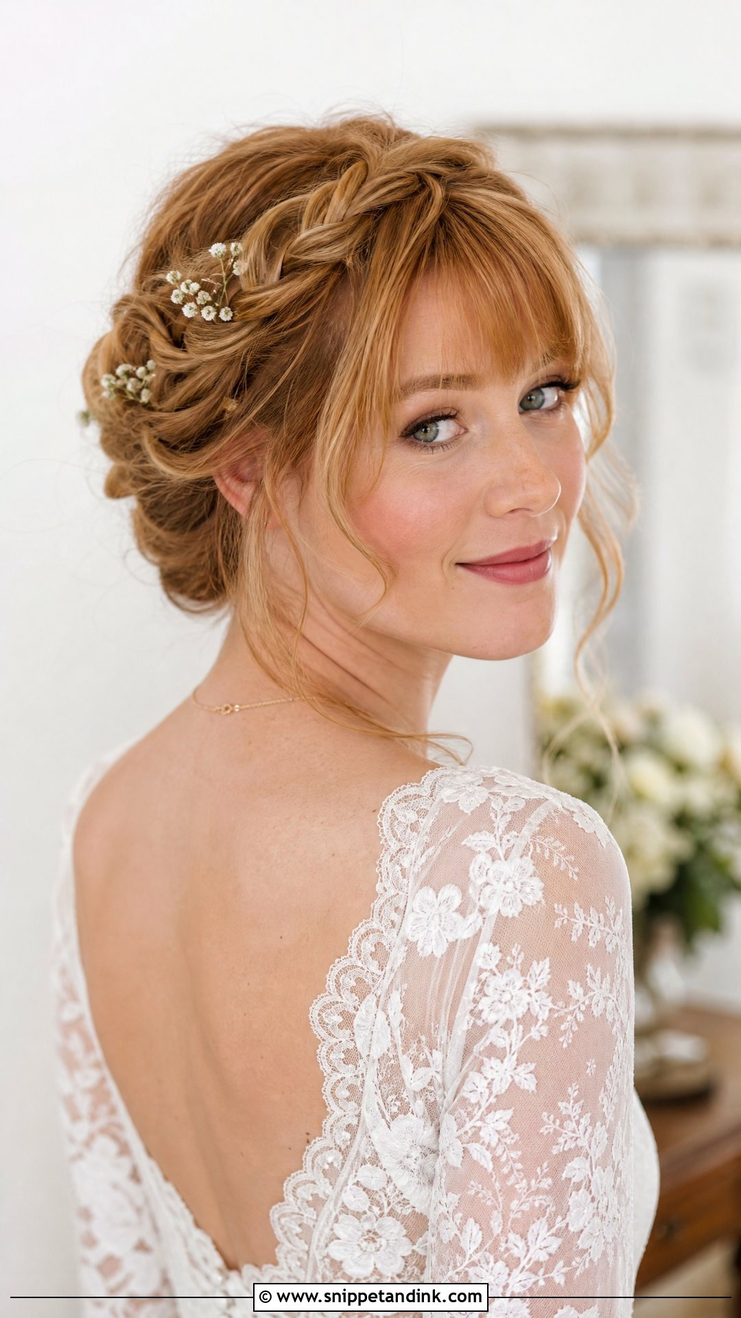 Braided Wedding Updo With Bangs - Snippet and Ink - 20 Wedding Hairstyle Bangs