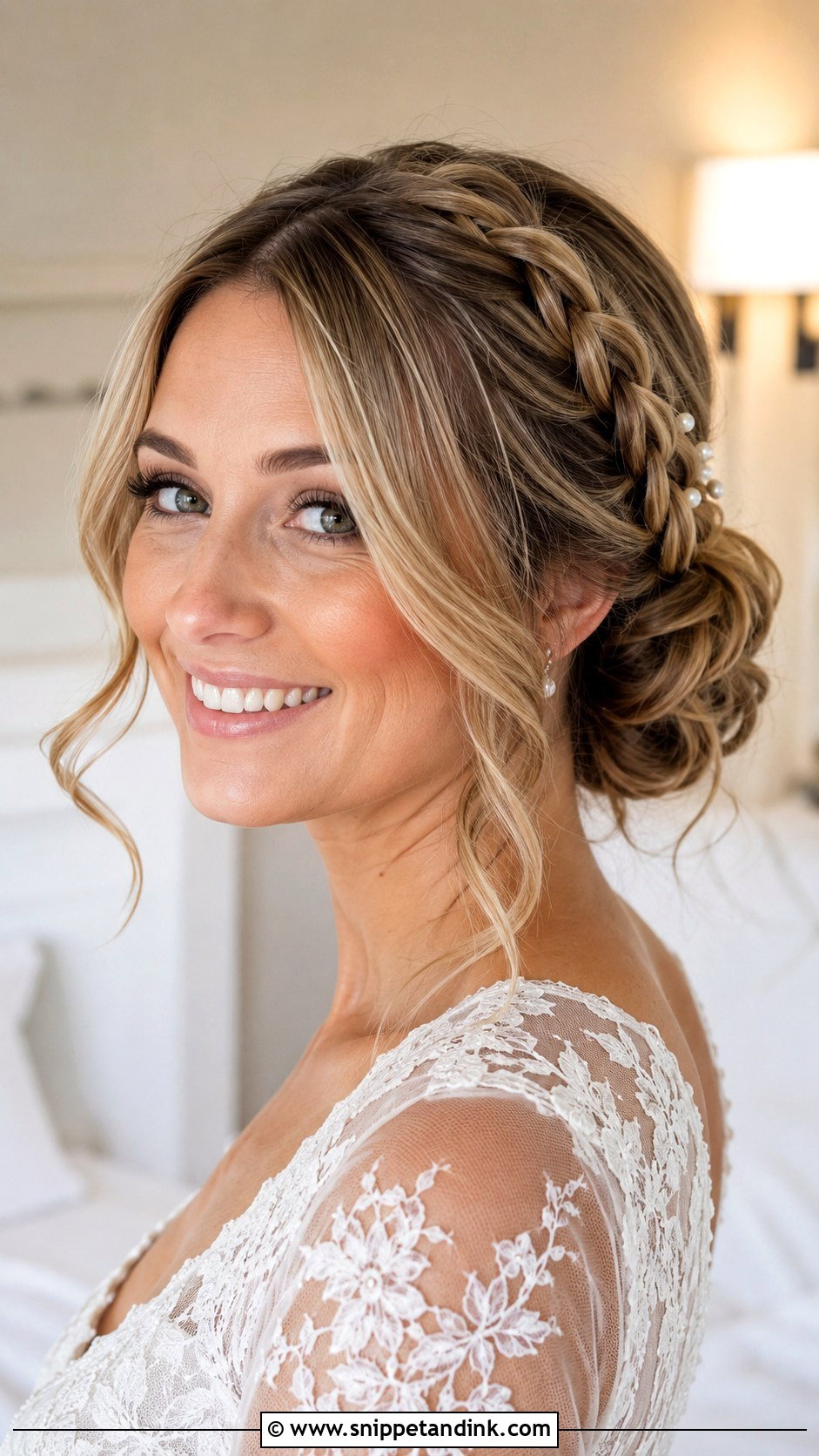 Braided Wedding Updo With Curtain Bangs - Snippet and Ink - 15 Wedding Updo with Curtain Bangs Ideas