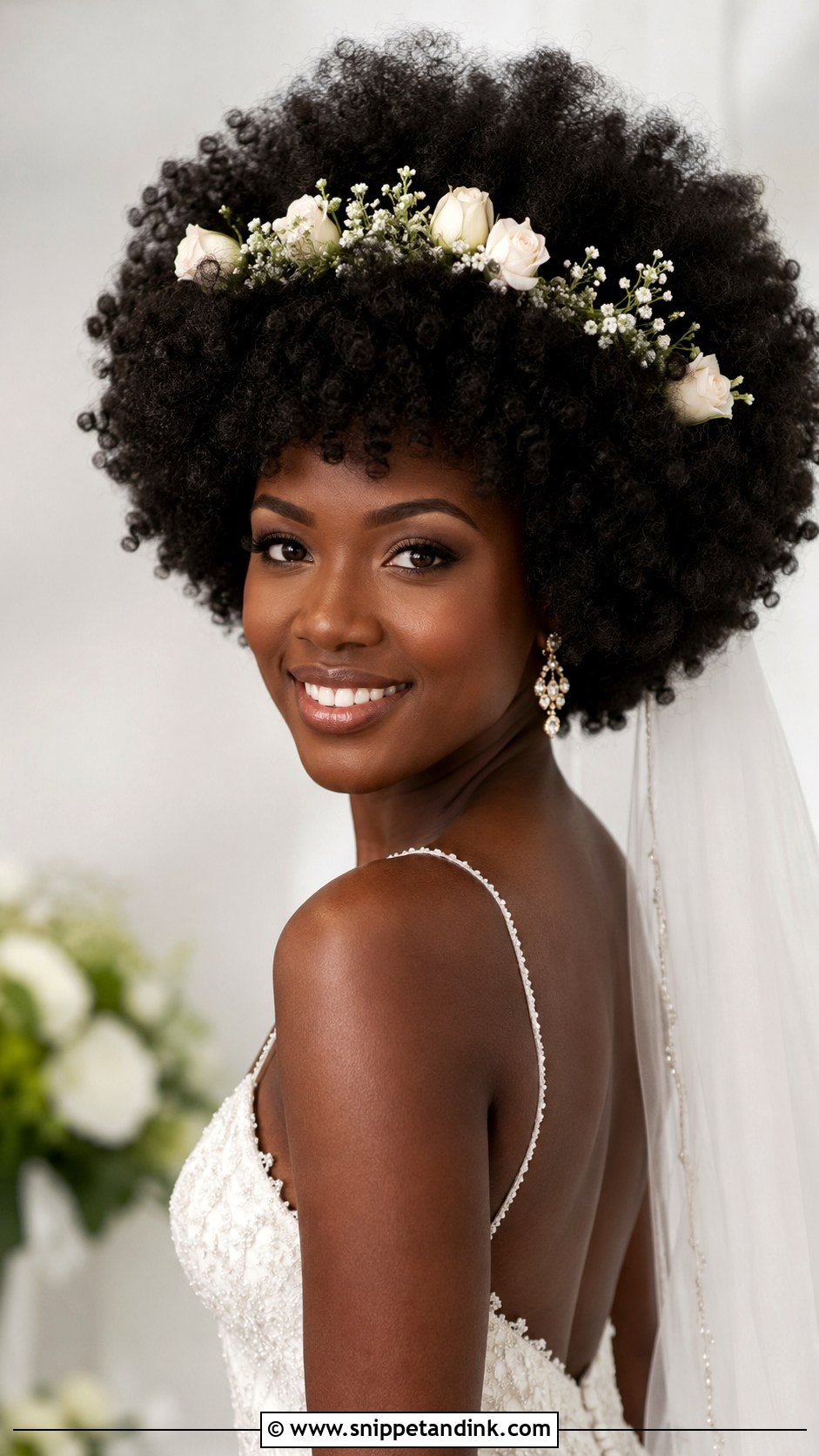 Bridal Afro With Flower Crown - Snippet and Ink - 20 African Bridal Hairstyles Natural Hair Brides