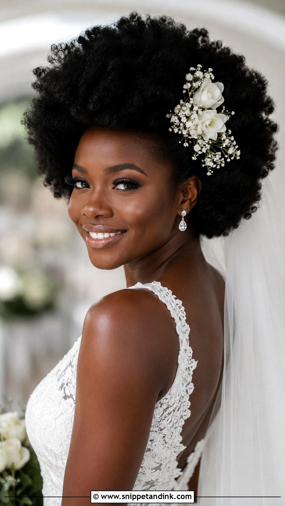 Bridal Afro With Flowers - Snippet and Ink - 20 Natural Hairstyles for Wedding