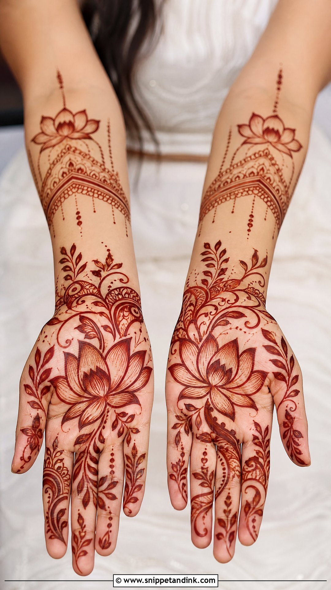 Bridal Arabic Lotus Palm Mehndi Design - Snippet and Ink - 20 Bridal Arabic Full Hand Palm Mehndi Designs
