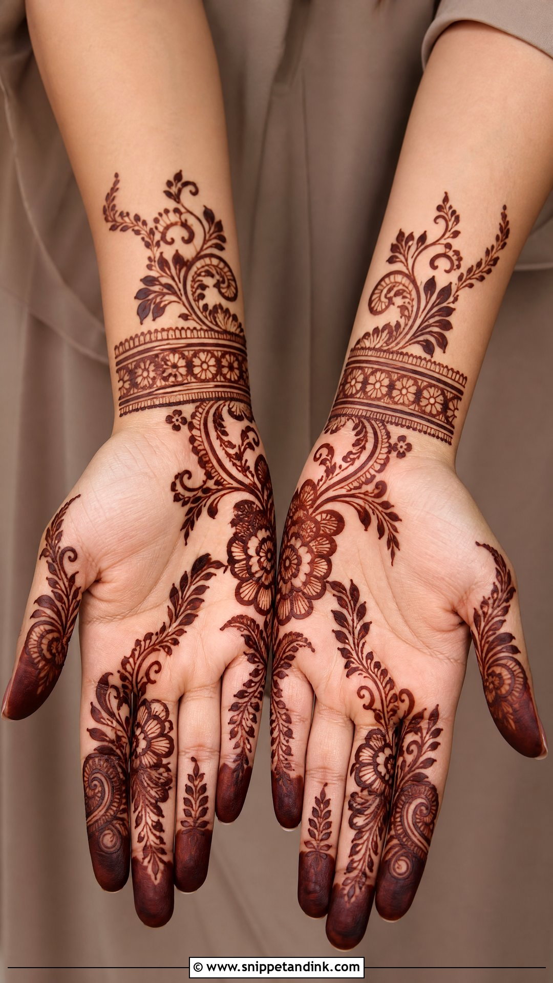 Bridal Arabic Negative Space Palm Mehndi Design - Snippet and Ink - 20 Bridal Arabic Full Hand Palm Mehndi Designs