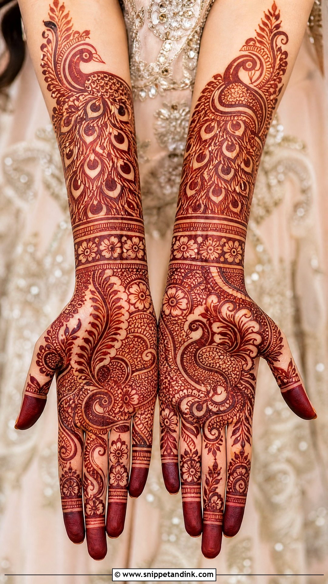 Bridal Arabic Peacock Palm Mehndi Design - Snippet and Ink - 20 Bridal Arabic Full Hand Palm Mehndi Designs