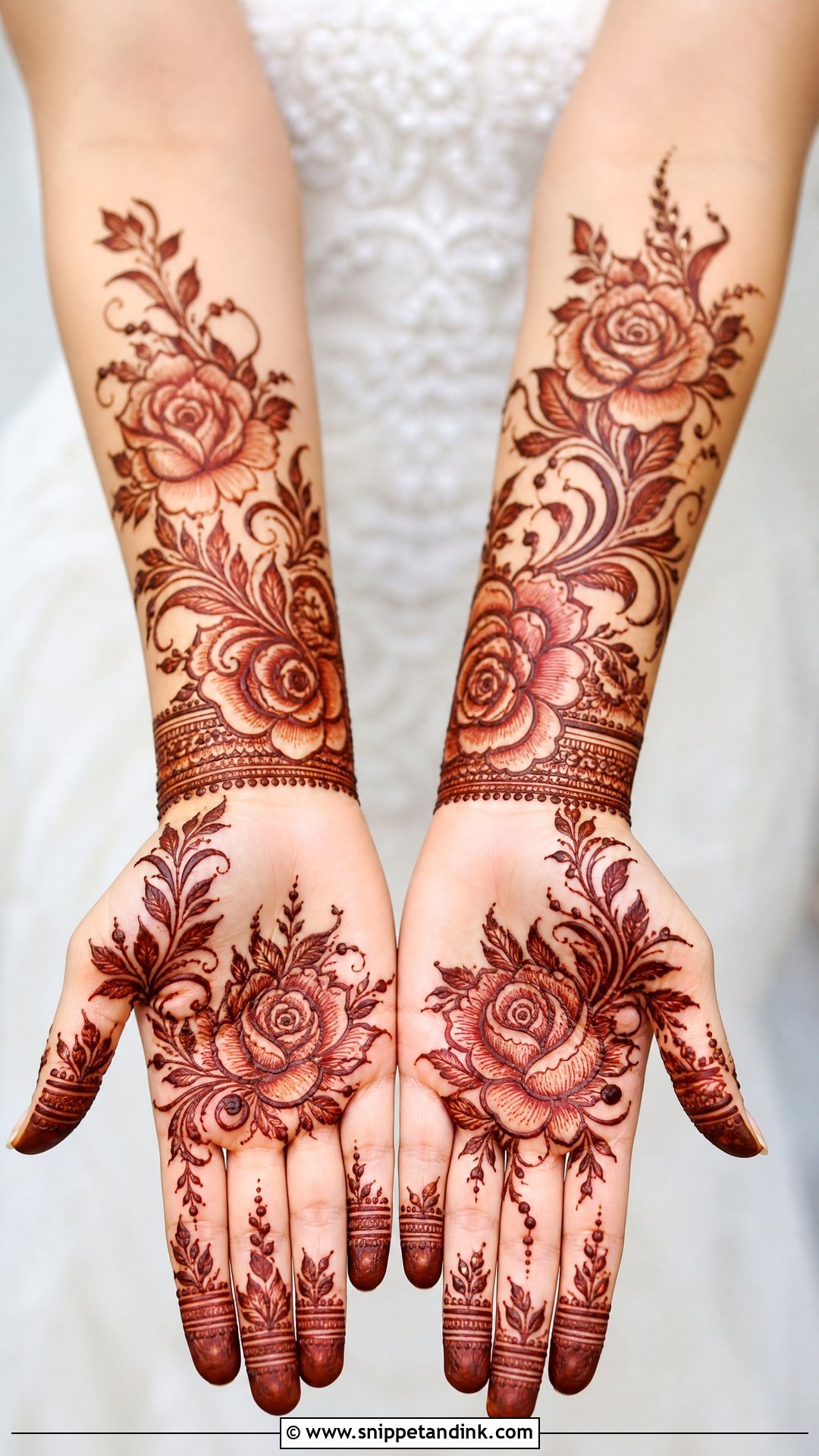 Bridal Arabic Rose Palm Mehndi Design - Snippet and Ink - 20 Bridal Arabic Full Hand Palm Mehndi Designs