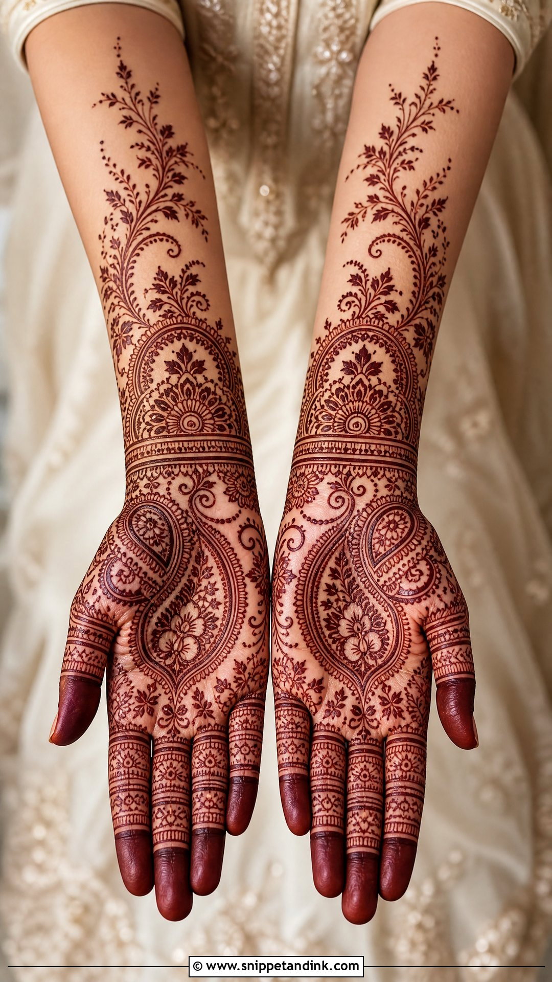 Bridal Arabic Symmetrical Palm Mehndi Design - Snippet and Ink - 20 Bridal Arabic Full Hand Palm Mehndi Designs