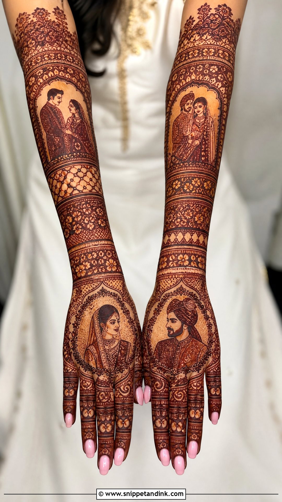 Bridal Back Full Hand Mehndi With Portrait - Snippet and Ink - 25 New Bridal Back Full Hand Mehndi Designs