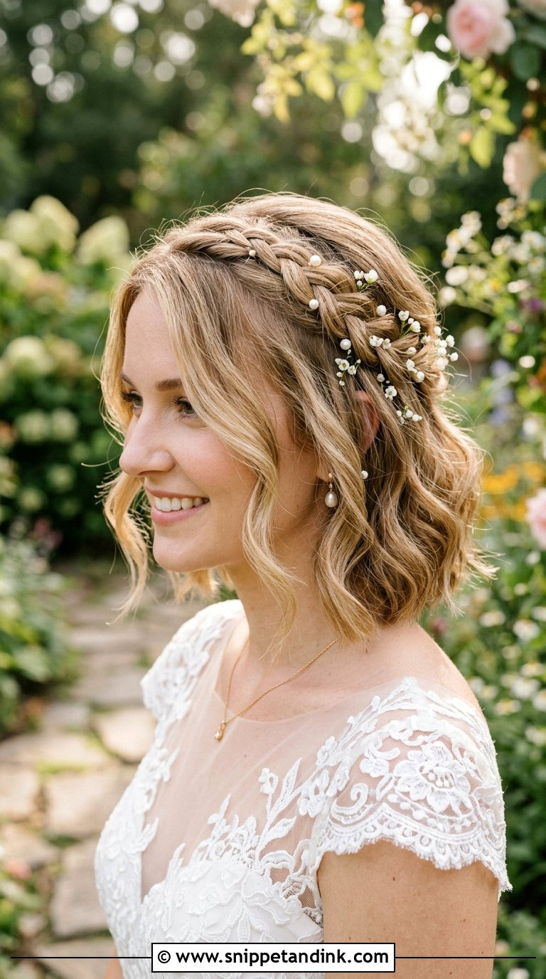 Bridal Bob With Braided Detail - Snippet and Ink - 20 Bridal Hair Short Bob Ideas
