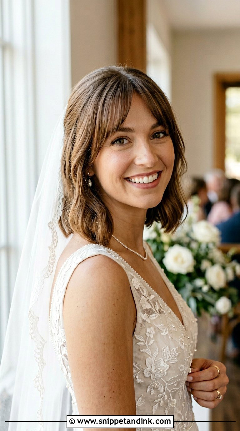 Bridal Bob With Curtain Bangs - Snippet and Ink - 20 Bridal Hair Short Bob Ideas