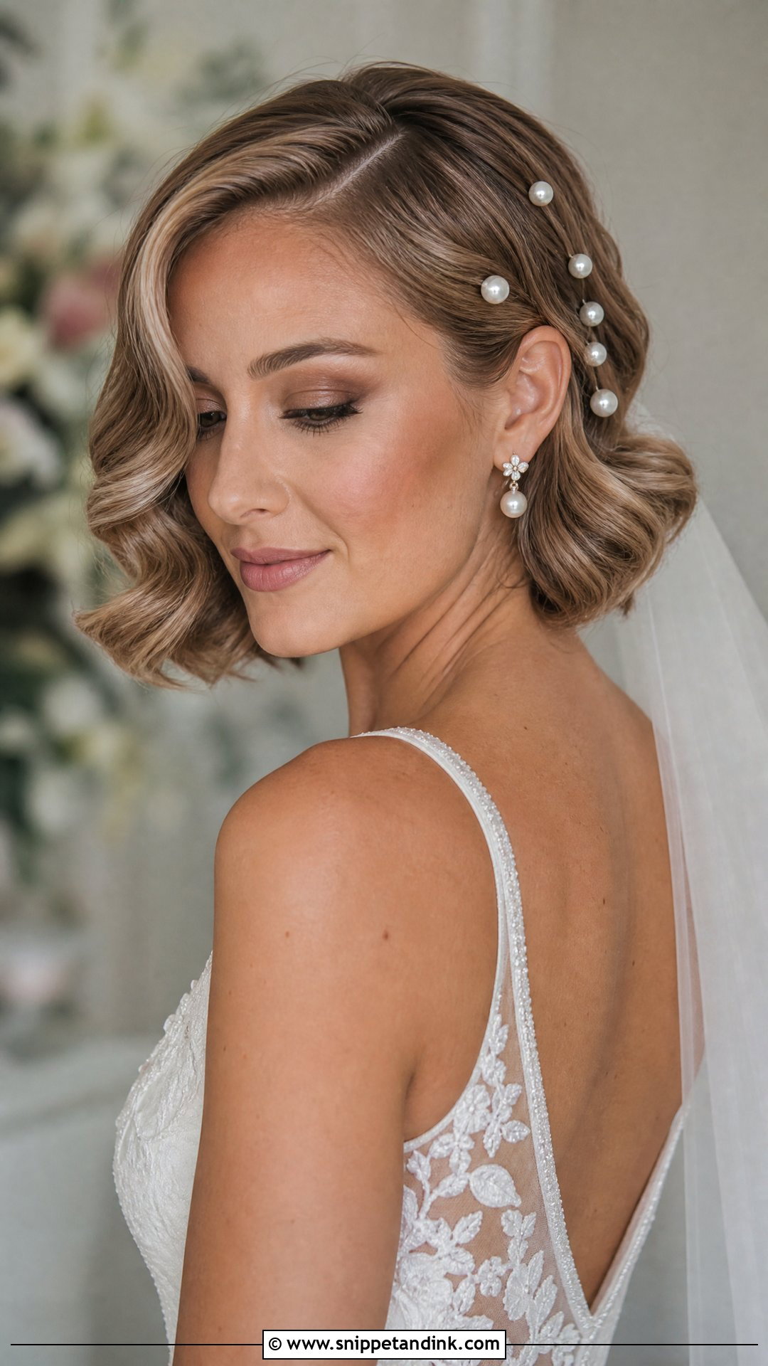 Bridal Bob With Pearl Pins - Snippet and Ink - 20 Short Hair Wedding Hairstyles the Bride