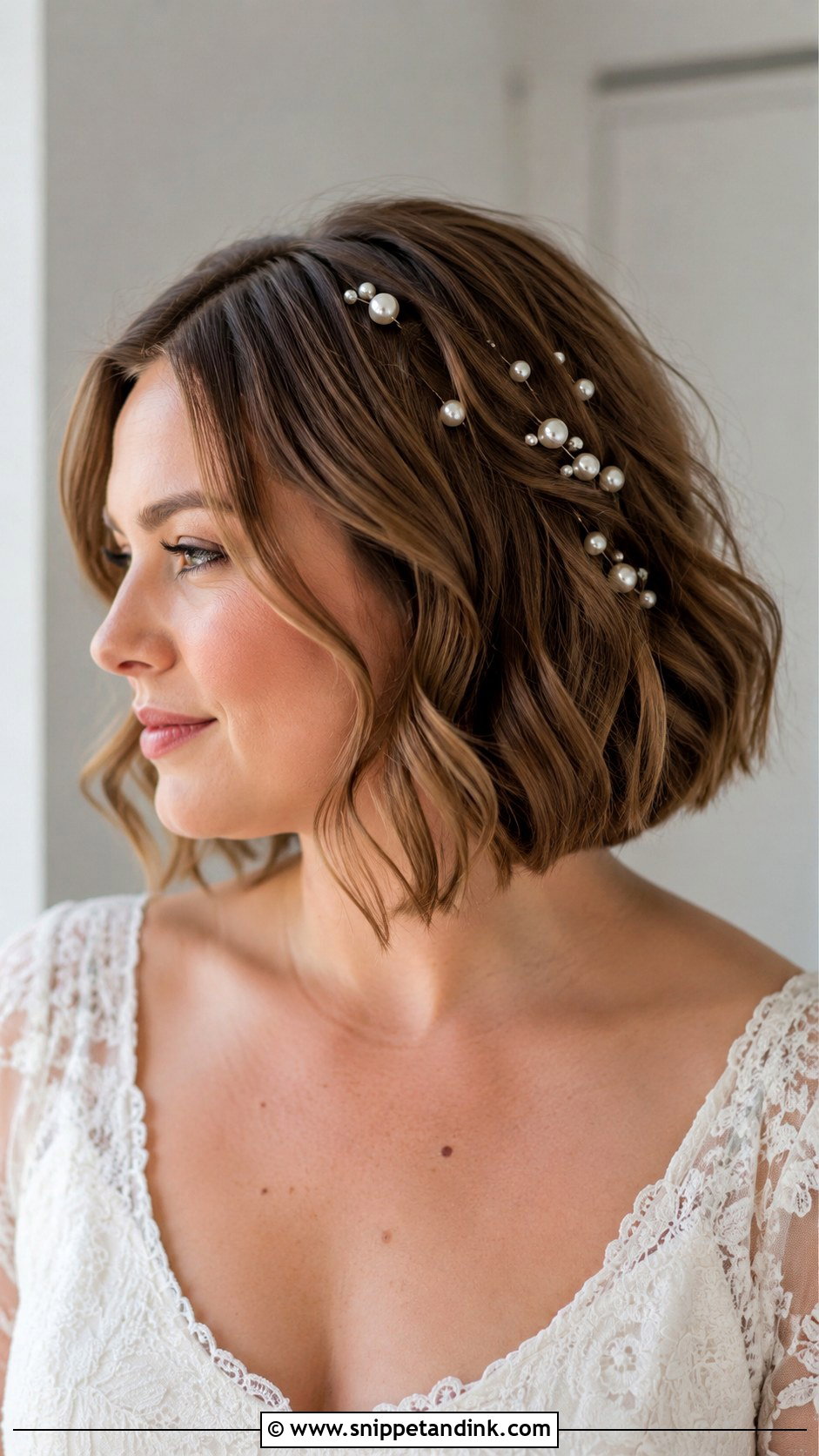 Bridal Bob With Pearl Pins - Snippet and Ink - 20 Bridal Hair Short Hair Ideas