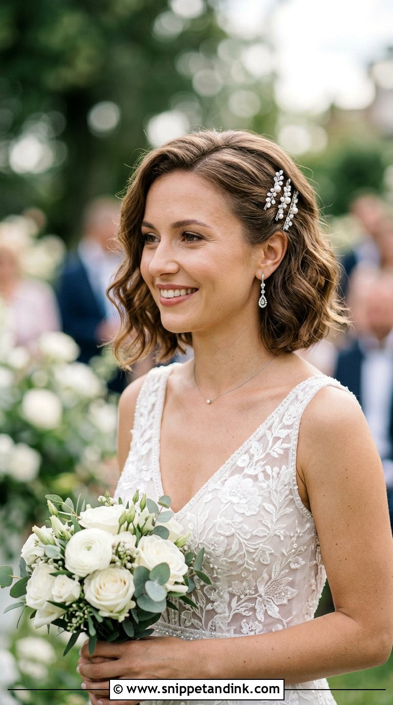 Bridal Bob With Side Pins - Snippet and Ink - 20 Bridal Hair Short Bob Ideas