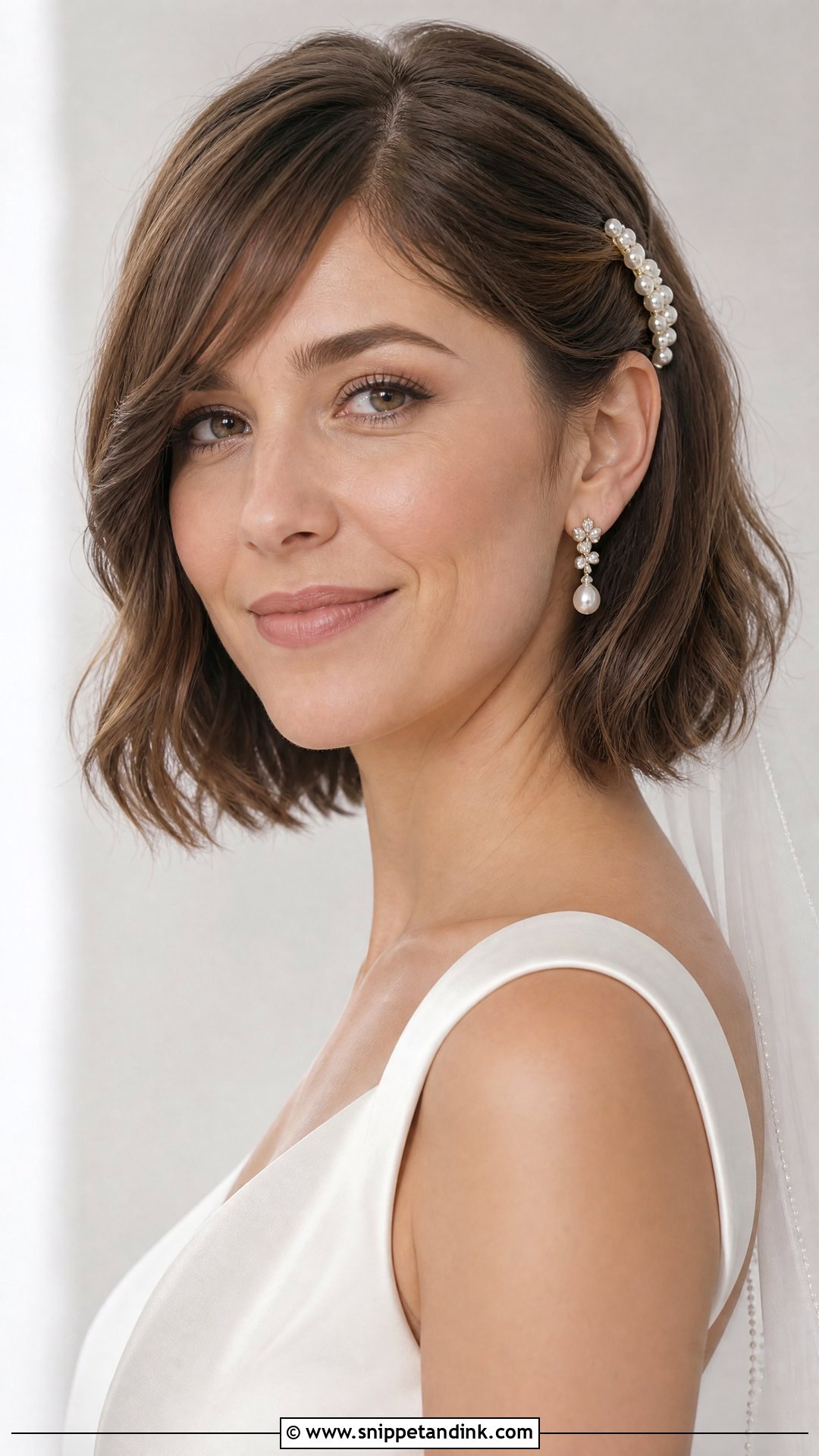Bridal Bob With Side Swept Bangs - Snippet and Ink - 15 Big Forehead Bridal Hairstyles