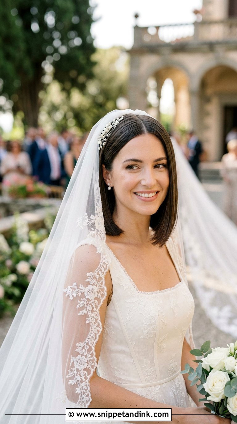 Bridal Bob With Veil - Snippet and Ink - 20 Bridal Hair Short Bob Ideas