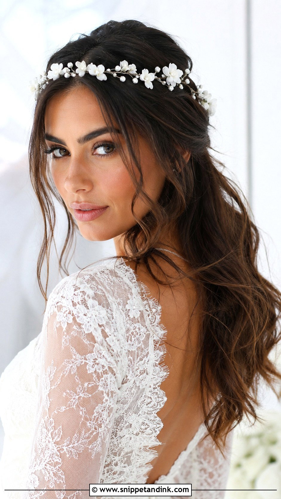 Bridal Boho Waves With Floral Headband - Snippet and Ink - 20 Bridal Hairstyles with Headband