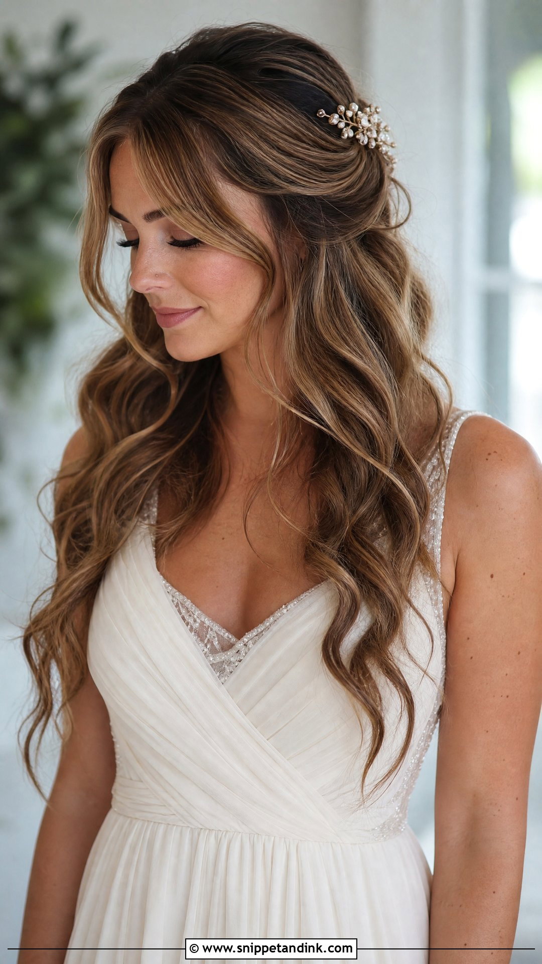 Bridal Bottleneck Fringe Half Up Hair - Snippet and Ink - 15 Bridal Hair Fringe Ideas