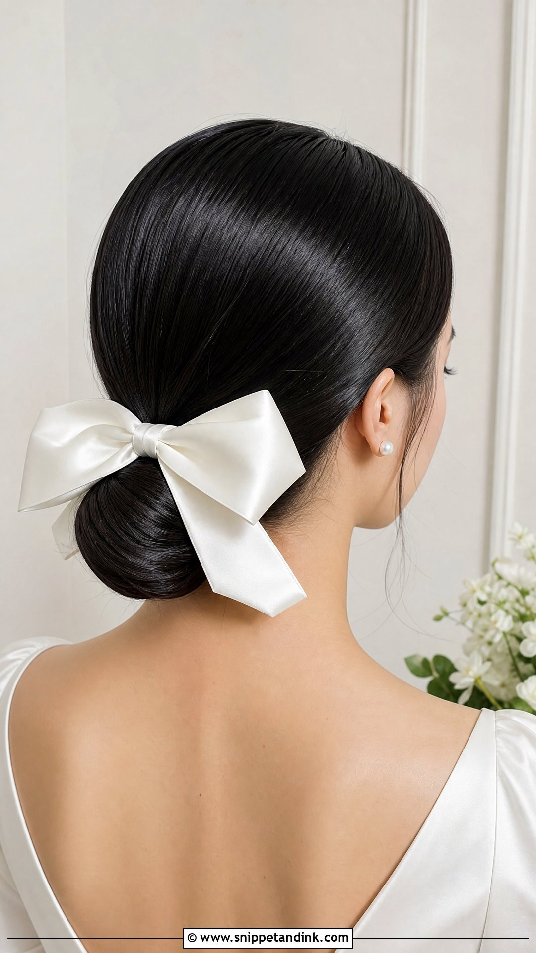 Bridal Bow Sleek Bun - Snippet and Ink - 15 Bridal Bow Hairstyle Ideas