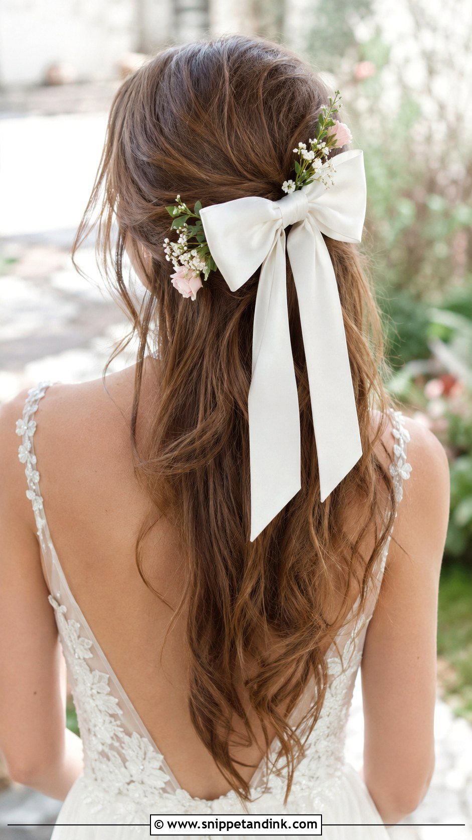 Bridal Bow With Floral Accents - Snippet and Ink - 20 Bridal Hair Bow Ideas