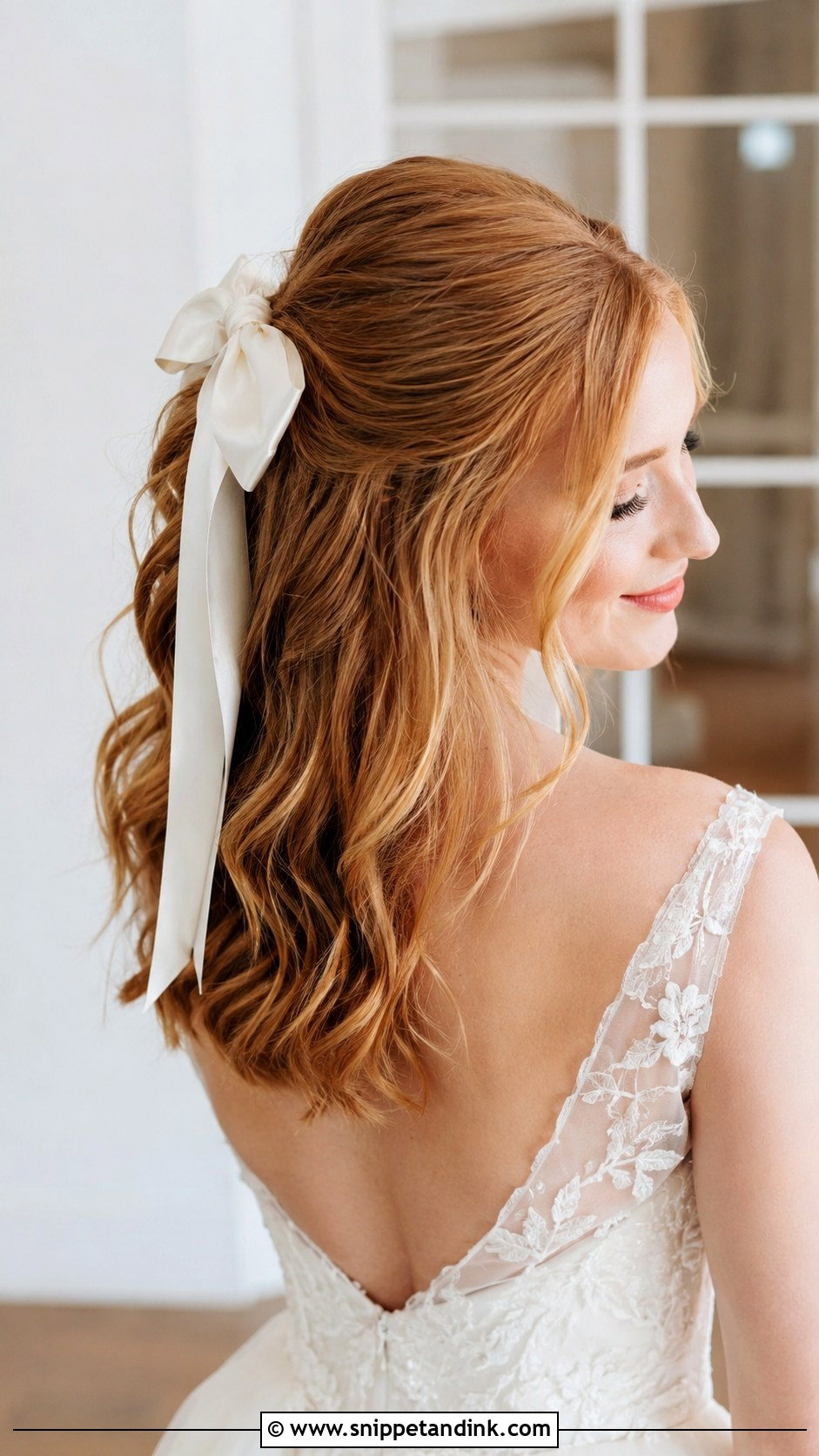 Bridal Bow With Soft Curls - Snippet and Ink - 15 Wedding Hair Accessory Ideas