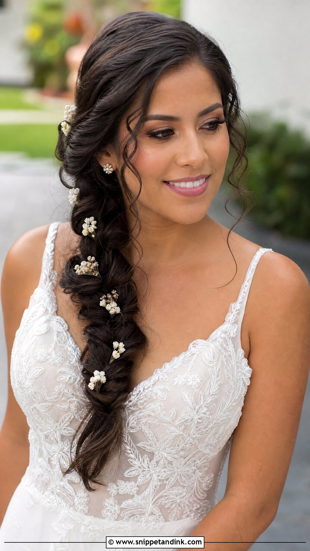 Bridal Braid With Floral Pins - Snippet and Ink - 15 Bridal Hair Accessory Ideas